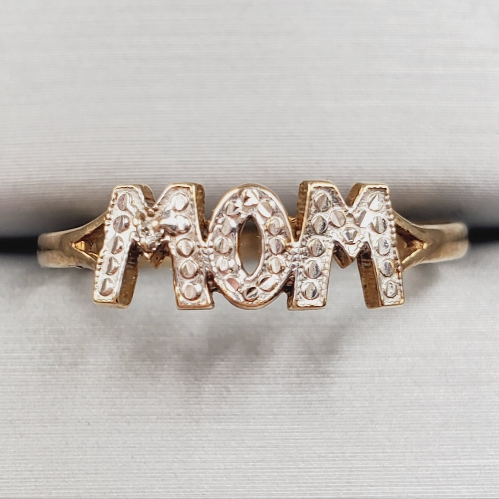 10k Yellow Gold MOM Or WOW Script Ring - Mom Ring Wow Ring Diamond Ring